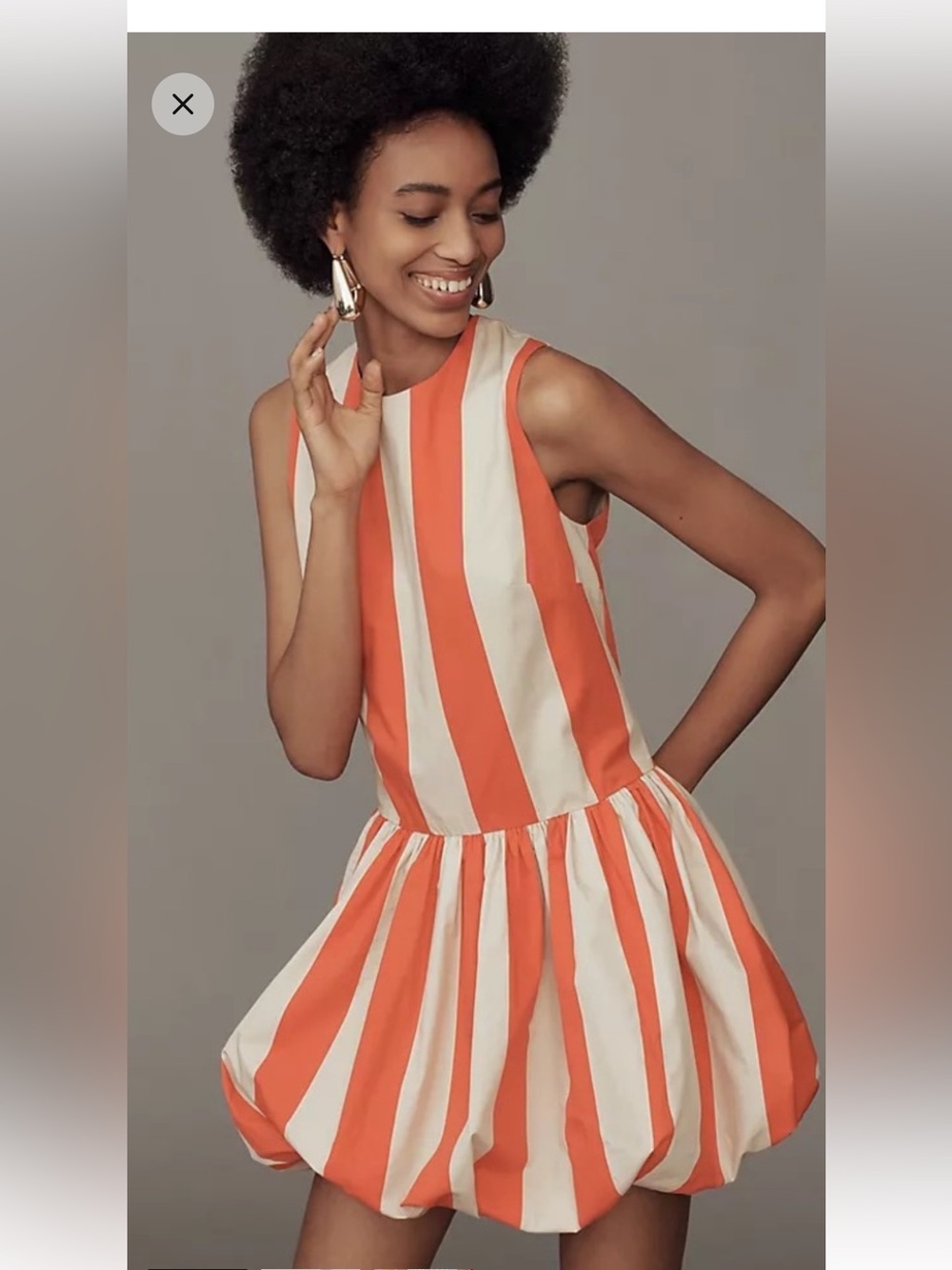 Striped Bubble Hem Sleeveless Dress - Orange & Beige